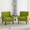 UIXE Accent Chairs Set of 2 Modern Upholstered Arm Chair in Fabric for Living Room Comfy Armchair Single Sofa Seat with Solid Wooden Legs (Green)