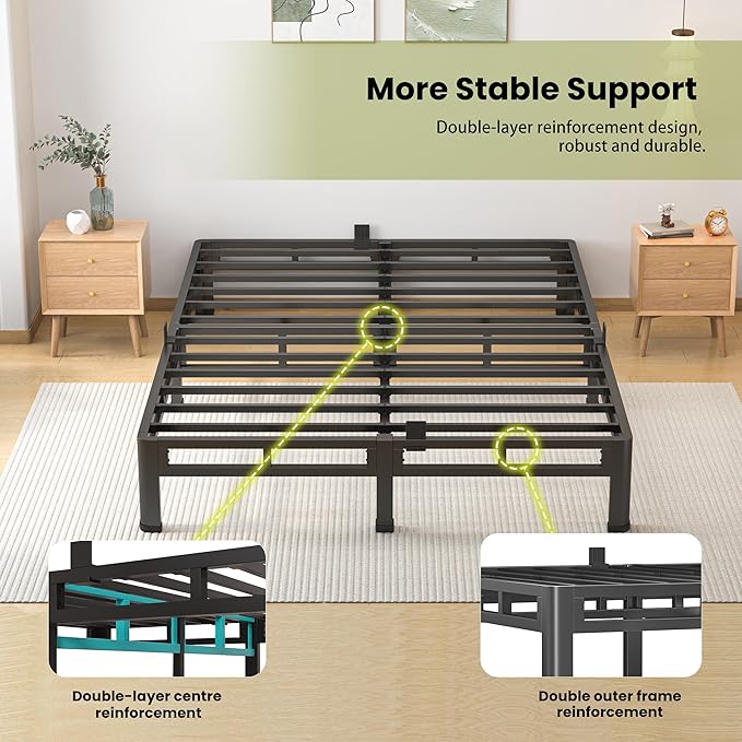 NKZ 10 Inch Full Size Bed Frame Metal Bed Frame &amp Box Spring 2 in 1 Platform with Round Corner Legs 4000lbs Weight Capacity Reinforced Low Profile Metal Frame Noise-Free Easy Assembly