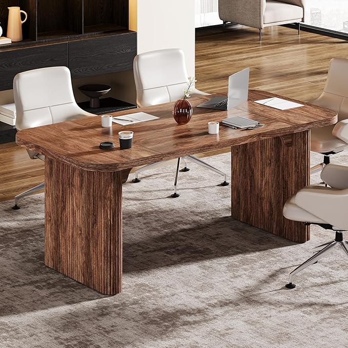 Tribesigns 62-Inch Modern Executive Desk Wood Office Desk Large Aesthetic Computer Desk with Double Pedestal Workstation for Home Office (Brown)