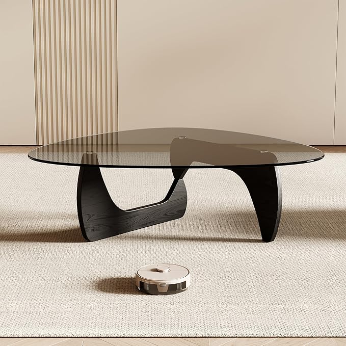 Honyee Morden Coffee Table 42.5 x 28.5 x 16.1 Triangle Tempered Glass Top for Living Room Color: Black