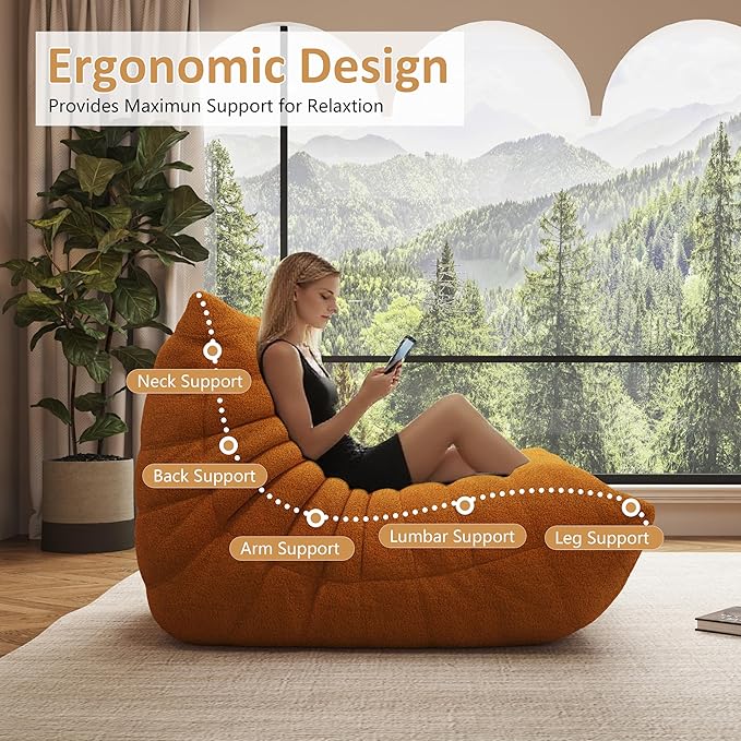 Bean Bag Chairs for Adults Floor Gaming Bean Bag Chair Memory Foam BeanBag Chair Bean Bag Sofa with Filler Faux Fur Fireside Beanbags Lazy Sofa for HomeApartment or Gaming Venue (Yellow Single)