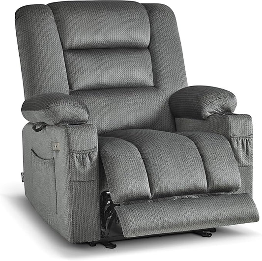 MCombo Oversized Recliner Chair for Big and Tall Zero Gravity Recliner with Massage and Heat USB &amp Type C Ports Cup Holders for Living Room PR671(Grey Oversized)