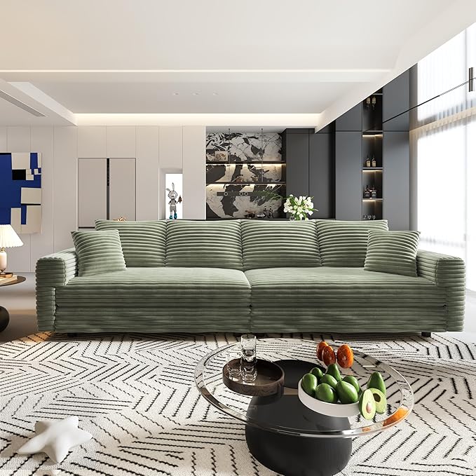 Ball &amp Cast 4 Seater Cloud Sectional Couch102.4 Modern Modular Sectional Sofa with Deep Seat &amp PillowsPlush Corduroy Comfy Convertible Sofa Couches for Living RoomGreen