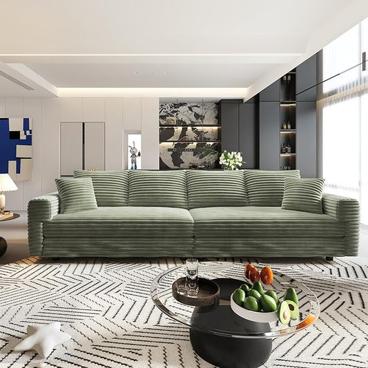 Ball &amp Cast 4 Seater Cloud Sectional Couch102.4 Modern Modular Sectional Sofa with Deep Seat &amp PillowsPlush Corduroy Comfy Convertible Sofa Couches for Living RoomGreen