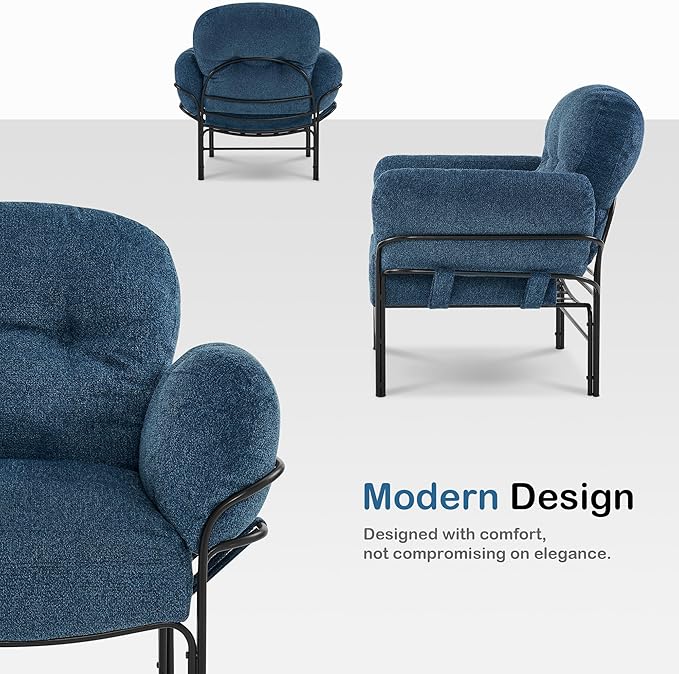 MCombo Modern Accent Chair with Ottoman Chenille Upholstered Leisure Sofa Chair for Small Space Living Room &amp Bedroom 4071 (Blue)