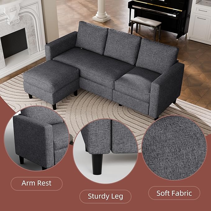 JAMFLY Sectional Sofa Couch Convertible L Shaped Sofas with Ottoman Small Sectional Couches for Living Room 3 Seater Couch for Small Spaces Pink