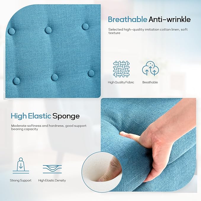 HUIMO Accent Chair Set of 2 Upholstered Button Tufted Armchair Linen Fabric Sofa Chairs for Bedroom Living Room Mid Century Modern Comfy Reading Chair (2Lake Blue)