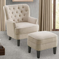 Rosevera Accent Chair and Ottoman Set - Button Tufted Armchair for Living Room Bedroom Reading - Mid-Century Modern Lounge Chair Set - Beige