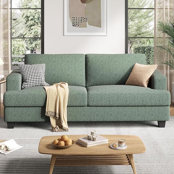84 Inch Sofa with Extra Deep Seats Oversize Linen Fabric 2 Seater Sofa for Living RoomModern Couch and Loveseat Comfy Armrests and Seats and Backrests Easy Installation Light Green