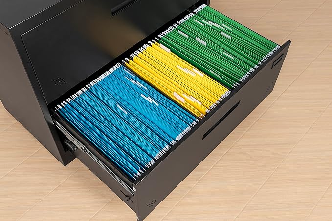 Generic 3 Drawer Lateral Filing Cabinet for LegalLetter A4 Size Large Deep Drawers Locked by Keys Locking Wide File Cabinet for Home Office Metal Steel Black