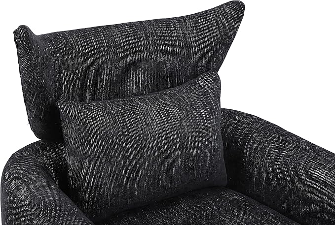 JOSHEN 360 Swivel Accent Chair IndoorModern Linen ArmchairComfortable Upholstered Lounge Chair with Metal Base for Living RoomApartmentOfficeBlack