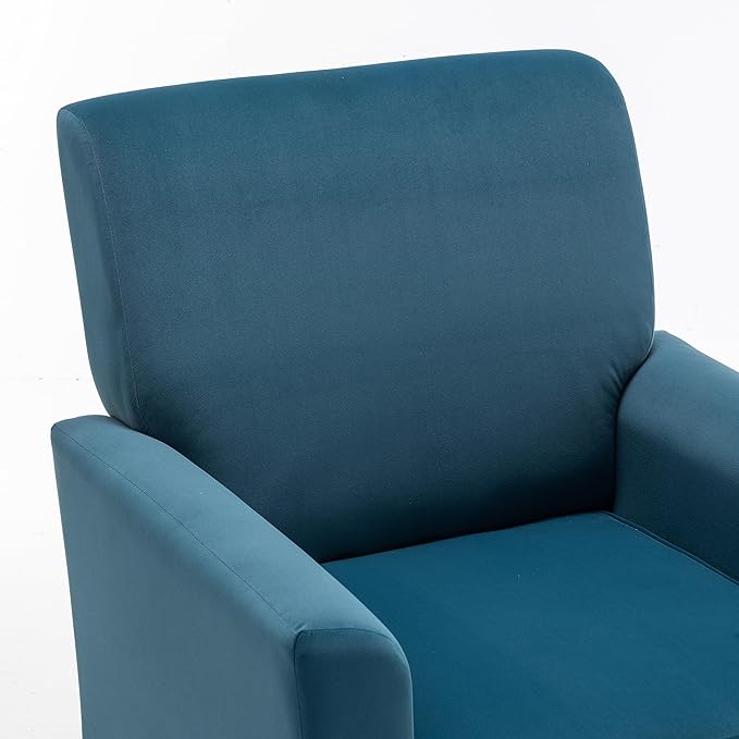 Contemporary Accent Arm Chair with Birch Wood Frame and Velvet Upholstery Armchair for Office and Living Room Decor Removable Cushions Greenish Blue