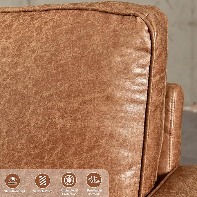 70 Loveseat Sofa Couch Mid-Century Vintage Couches 2 Seat Faux Leather with Solid Wood Frame Deep Seat 2 Pillows for Living Room Apartment Office Small Spaces Brown