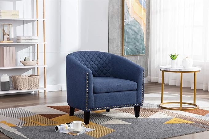 Barrel Chairs with Soft Padded Armrest Club Chairs with Nailheads and Solid Wood Legs for Living Room Bedroom Waiting Room (Linen)