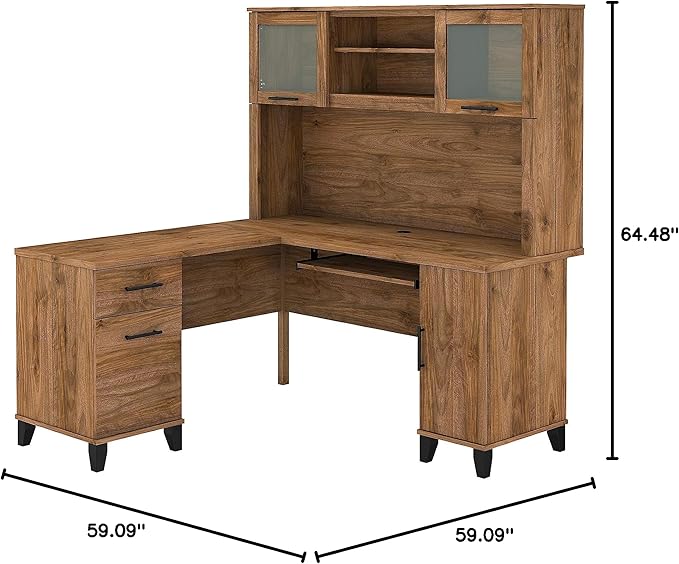 Bush Home Somerset 60W L Shaped Desk with Hutch in Fresh Walnut