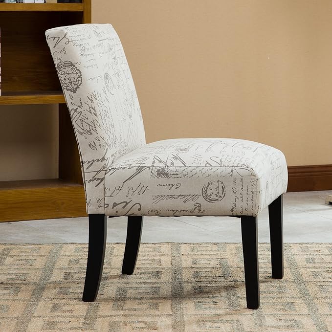 Roundhill Furniture Botticelli Fabric Armless Contemporary Accent Chair Script Print