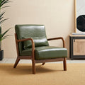 Glitzhome Mid Century Hunter Green Accent Armchair Single Reading Armchair PU Leather Lounge Chair with Walnut Ruberwood Frame