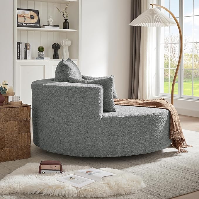 360° Swivel Barrel Chair with 3 Removable Cushions Accent Round Sofa Chair for Living Room Bedroom Office Hotel Grey