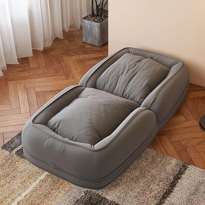 Human Dog Sofa Bed for Adult &amp Pets Corduroy Convertible Lazy Sofa Couch with 5 Adjustable Positions Comfy Upholstered Bean Bag Lounge Chair for Living Room Bedroom Gray