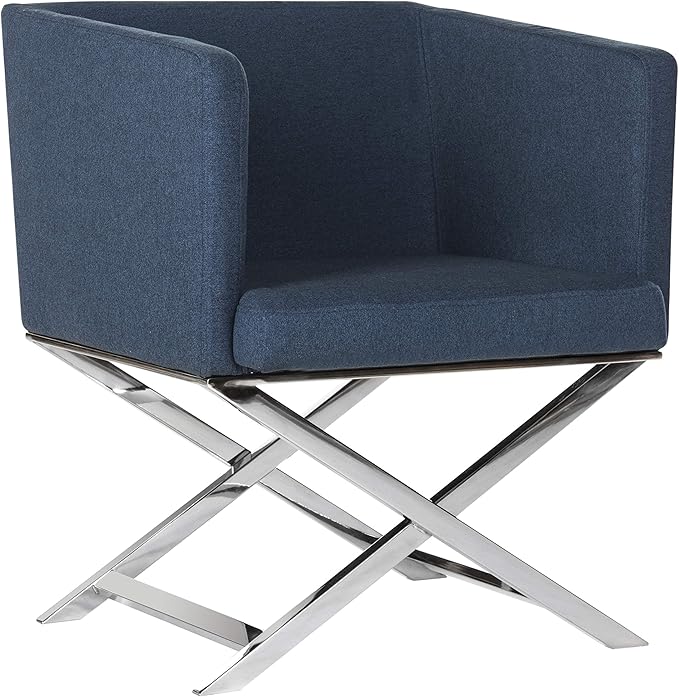 Safavieh Home Collection Celine Navy and Chrome Modern Glam Cross Leg Chair