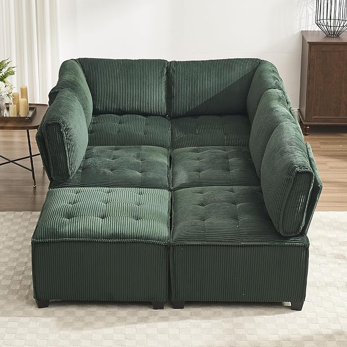 121 U Shaped Modular Sectional Sofa Couch 6 Seat Convertible Upholstered Deep Seat Sleeper Sofa with Chaise Lounge Cloud Couch for Living Room Green
