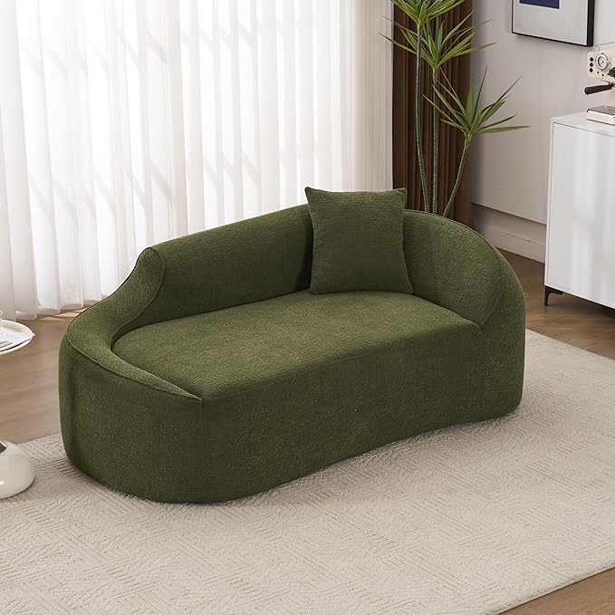 68 Curved Loveseat Sofa Modern Chenille Floor Couch with Pillow No Assembly Deep Seat Chaise Lounge for Bedroom Apartment Living Room Green