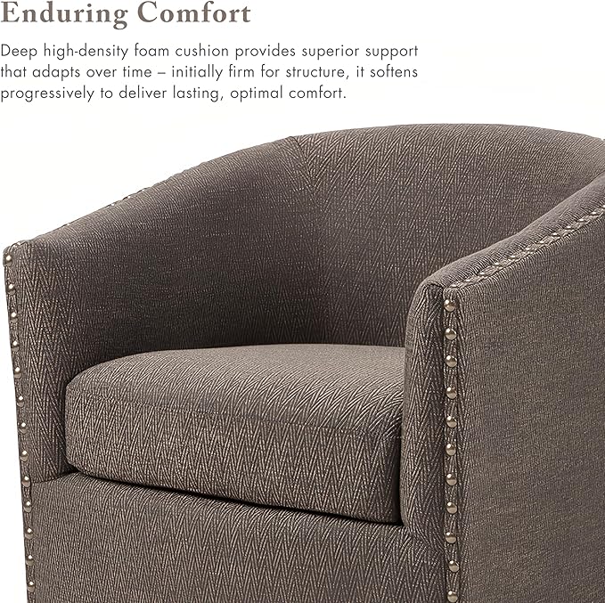 Madison Park Swivel Barrel Accent Chair Upholstered Curved Back with 7-Inch Thick Woven Cushion 360° Swivel Nailhead Trim Comfy Chair for Living Room Bedroom Office 28 Wide Chocolate Tyler