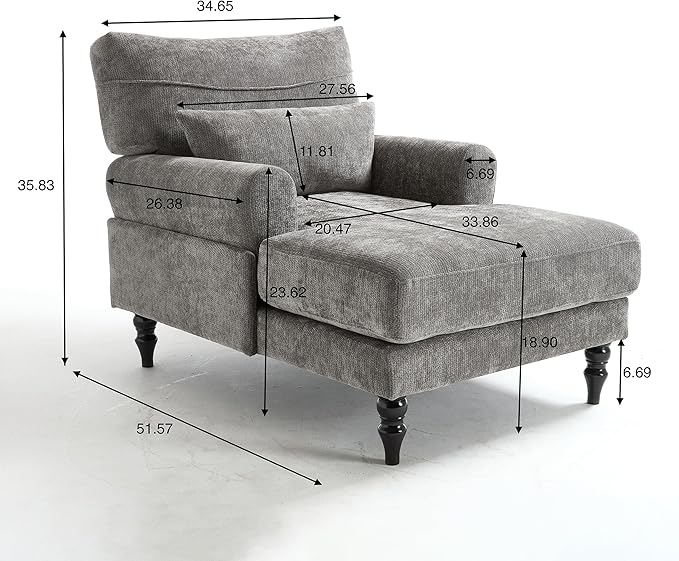 KEIKI Chaise Lounge Chair Indoor Modern Leisure Sleeper Sofa Chair w/Double Deep Cushion Accent Upholstered Reading Side Armchair Recliner Arm Chairs for Living Room &amp Bedroom Easy Assembly G