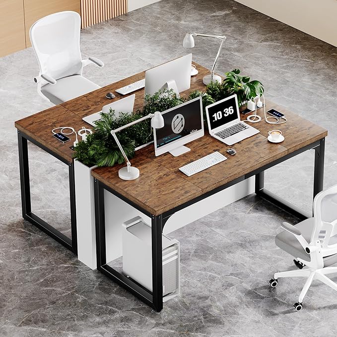Computer Desk with Power Outlets 55 Inch Large Home Office Desk with Deeper &amp Thicker Desktop Modern Gaming Desk Study Writing Work Desk Metal Frame Rustic Brown