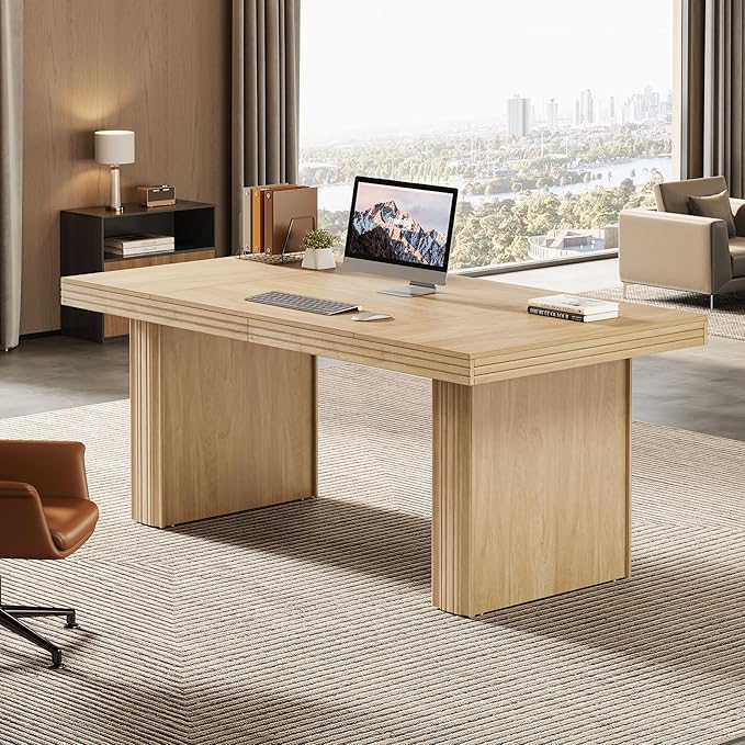 Tribesigns 63 Executive Desk Modern Executive Office Desk with Thickened Desktop and Heavy-Duty Legs Wood Writing Workstation Study Table Conference Table for Office Natural