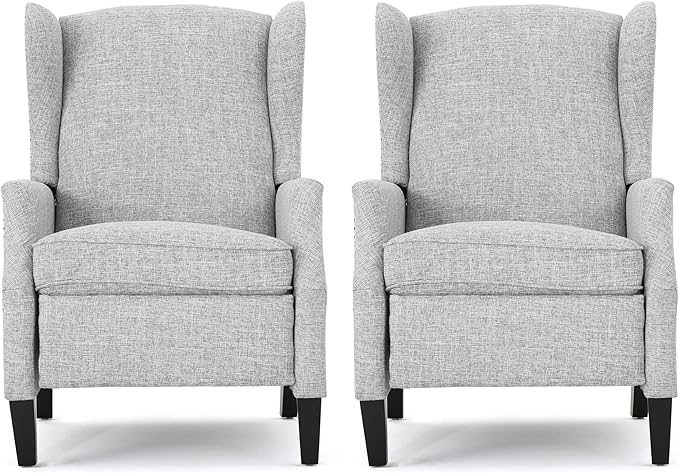 Christopher Knight Home Ellyn Fabric Recliner (Set of 2) Light Gray Tweed Dark Brown