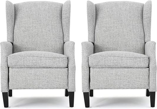Christopher Knight Home Ellyn Fabric Recliner (Set of 2) Light Gray Tweed Dark Brown