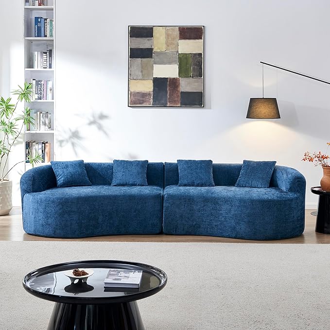 KEIKI 111 Curved Chenille Cloud Sofa Compressed High-Density Foam Boneless Couch No Assembly Modern Sectional with Rolled Arms &amp Pillow Back Ideal for Apartment &amp Studio Spaces