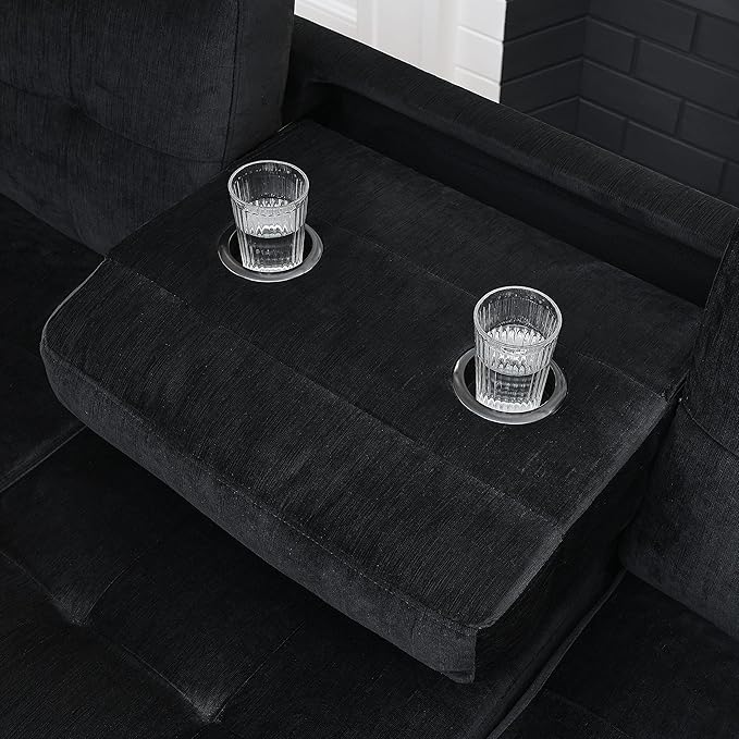 Yoglad 108'' Sectional Couches for Living Room Modular 5-Seater Couch Sofa with Reversible Chaise &amp Cup Holders L-Shaped Corner Sofa with Storage Ottoman for Apartment Office (Velvet Black)