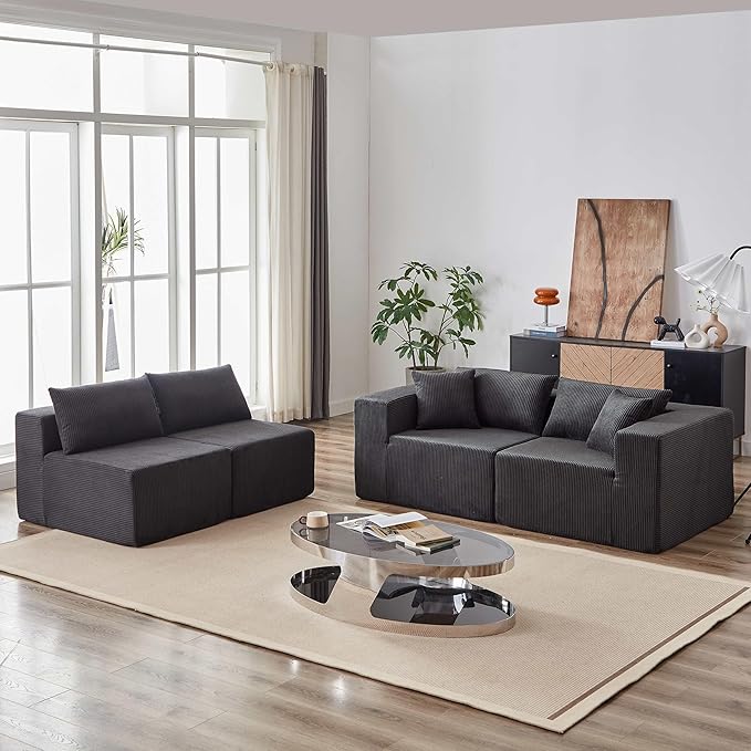104 Corduroy Modular Sectional Viral Cloud Couch with ChaiseCloud Sectional L-ShapedSofa Bed for Living RoomMemory Foam Compressed Boneless Couches in a BoxNo Assembly RequiredBlack