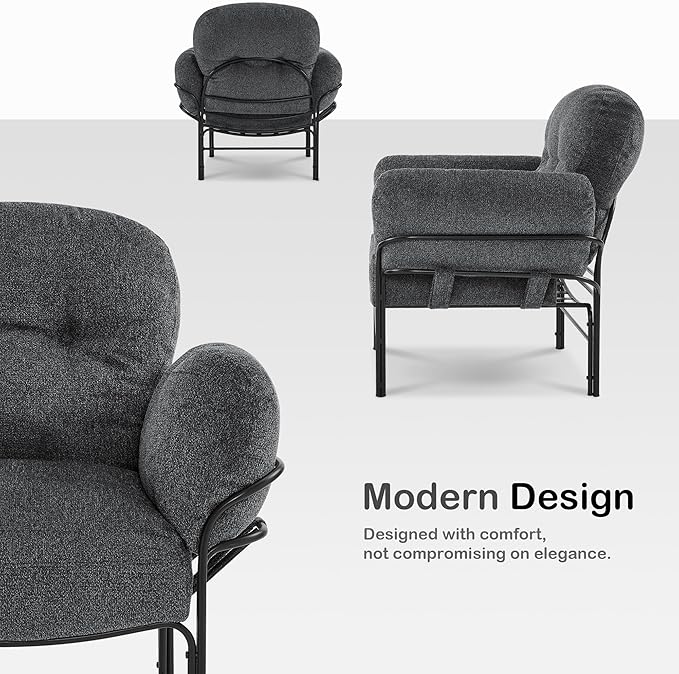 MCombo Modern Accent Chair with Ottoman Chenille Upholstered Leisure Sofa Chair for Small Space Living Room &amp Bedroom 4071 (Grey)