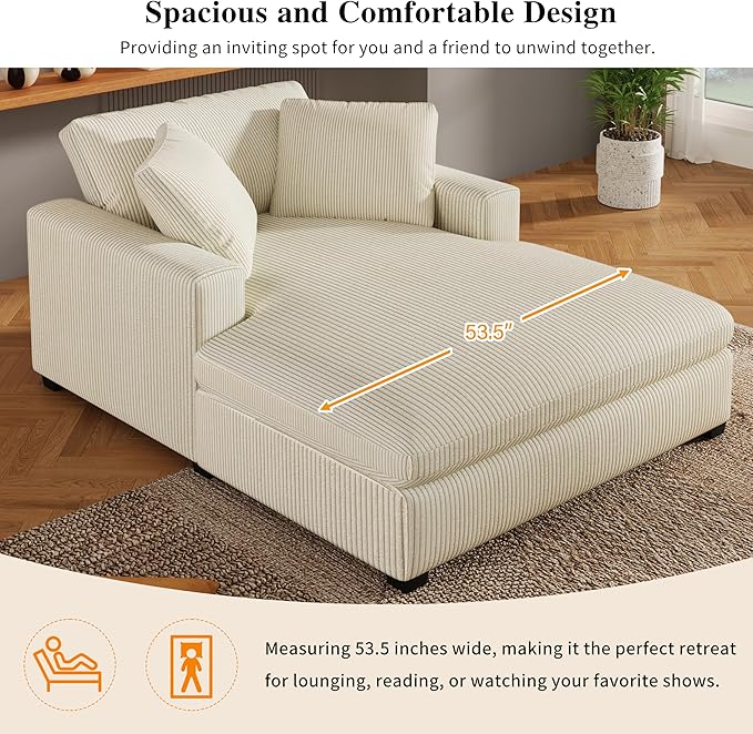 43.3 W Oversized Chaise Lounge Chair Modern Comfy Sofa Deep Seat Couch Durable Frame with Solid Wood Legs Comfy Reclining Sleeper Chair for Living RoomOffice (Beige233)