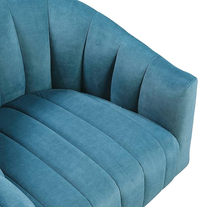 Lexicon Modern Swivel Accent Chair Velvet Fabric Upholstered Swivel Lounge Chair with Rounded Base and Channel Stitching for Living Room/Bedroom/Office Easy Assembly Dark Teal