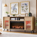 RedLemon Fireplace TV Stand for 80 Inch TV Mid Century Modern Entertainment Center with 36 Electric Fireplace &amp Led Lights Wood Media Console w/Slatted Sliding Doors for Living Room Natural Oa