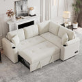 83 L-Shape Sofa Bed Pull-Out Sleeper Sofa with Wheels and Built-in Cup Holders Modern Button Tufted 3 Seater Sectional Corner Couch with Power Sockets for Living Room (Beige-s32)