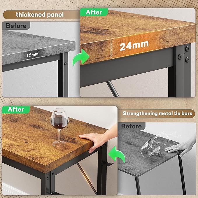 L Shaped Desk with 0.95 Inch Thicker Desktop &amp Storage Bag Computer Desk with Power Outlets &amp Lights Reversible Gaming Desk for Home Office Corner Desk Study Room Living Bedroom Brown