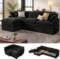 Ihanherry 103 Modular Sectional Sofa with Storage L Shaped Cloud Couch with Movable Ottomans &amp 4 Pillows Chenille Deep Seat Sectional Couches for Living Room Apartment (Black)