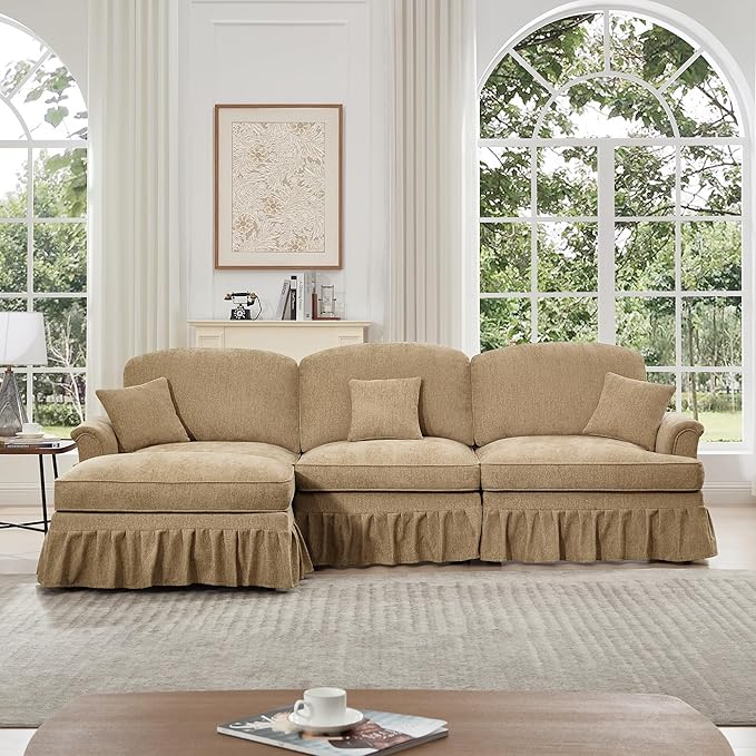 KEIKI 107 3Seat Modular Velvet Sofa Couch for Living Room Home Office Style Conscious Homeowners Cozy Warm Perfect for Entertaining Relaxation Classic Refined Premium Design Light