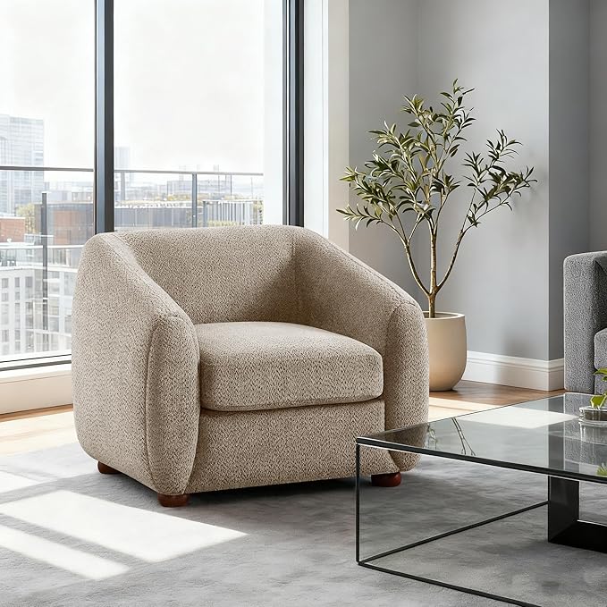VANOMi 31 Living Room Chairs Comfy Accent Chair with Cushion Modern Reading Chair for Bedroom Corner Small Space Camel