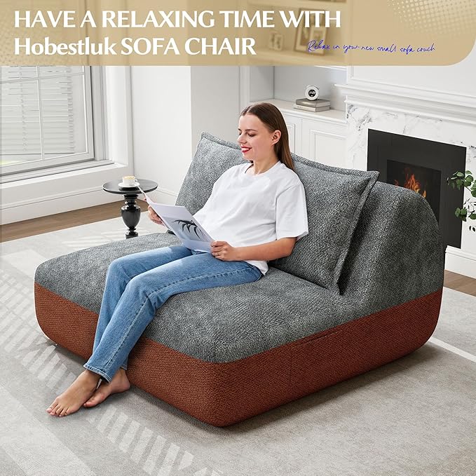 Hobestluk Small Couches for Small Spaces42” Mini Loveseat Sofa 2-Seater Armless Sofa Chair with Side Pocket for Living RoomBedroomDormOffice (Terracotta+Grey)