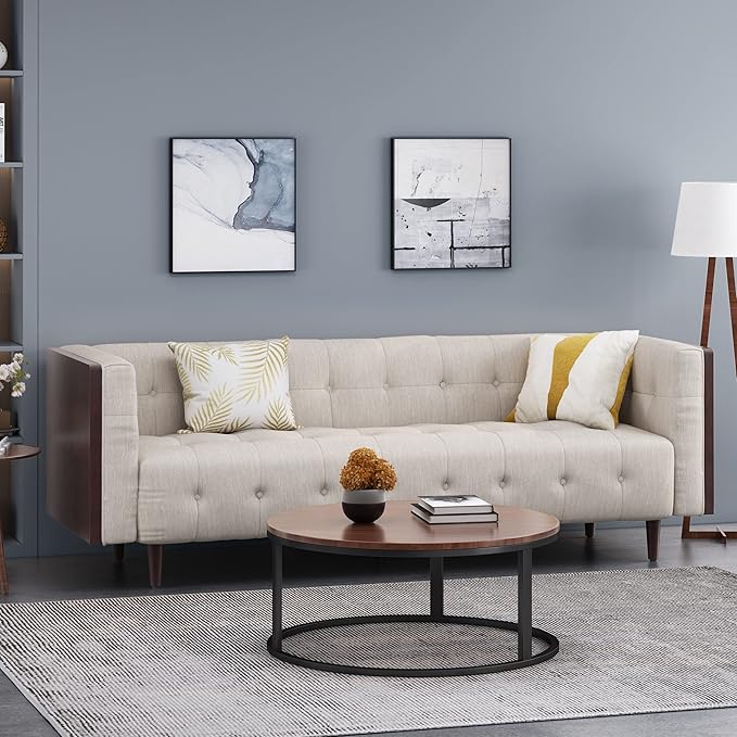 McLarnan Tufted 3 Seater Sofa - Beige/Brown