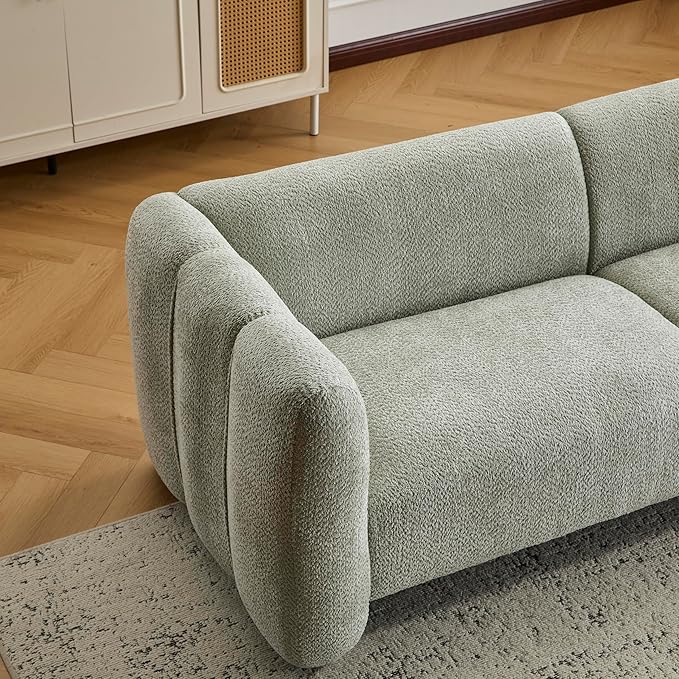 Christopher Knight Home Ahri 83'' Wood Frame Lounge Sofa Couch with Wave Design Soft Seating 3-Seater Sofa with Armrests Comfy Chenille Upholstered Home Sofa for Living Room Light Green