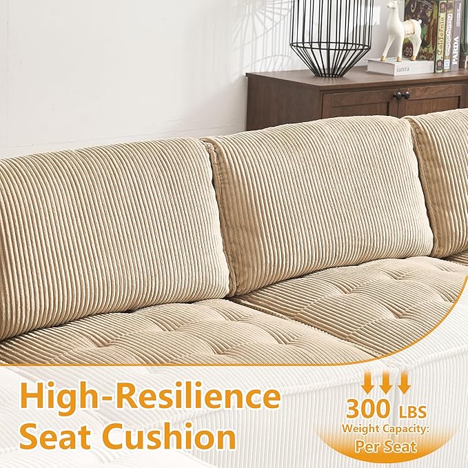 121 U Shaped Modular Sectional Sofa Couch 6 Seat Convertible Upholstered Deep Seat Sleeper Sofa with Chaise Lounge Cloud Couch for Living Room Khaki