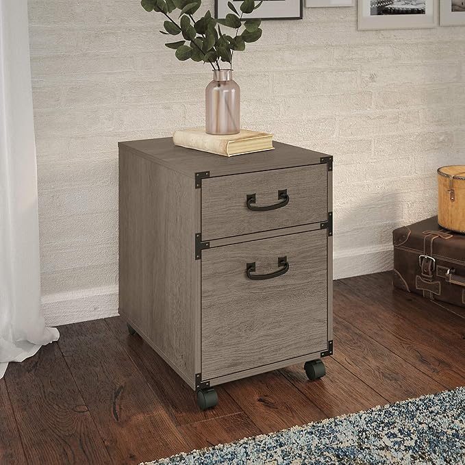 Bush Home Ironworks 2 Drawer Mobile File Cabinet in Restored Gray