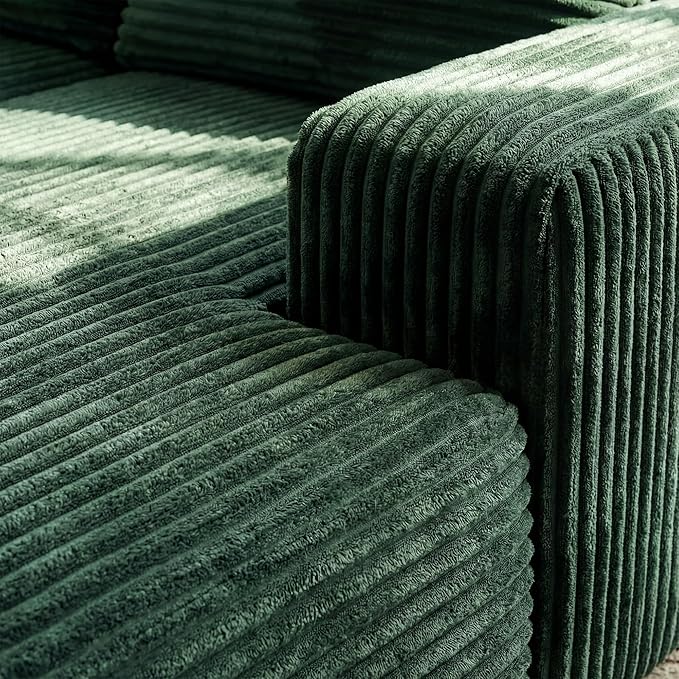FUFU&ampGAGA 134” U Shaped Sectional Couch for Living Room Corduroy Cloud Sofa with Pillows Modern Boneless Sofa Couch with Chaise No Assembly Required Green 134”W x 61.8”D x 25.6”H